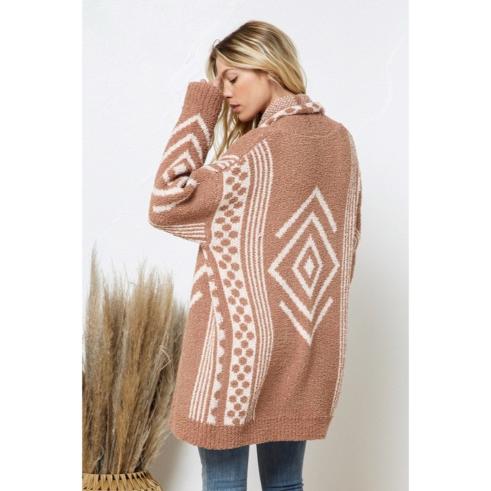 SOLD OUT Cozy Brown Soft Blanket Aztec Boho Tribal Knit Open Cardigan Sweater - Picture 8 of 8